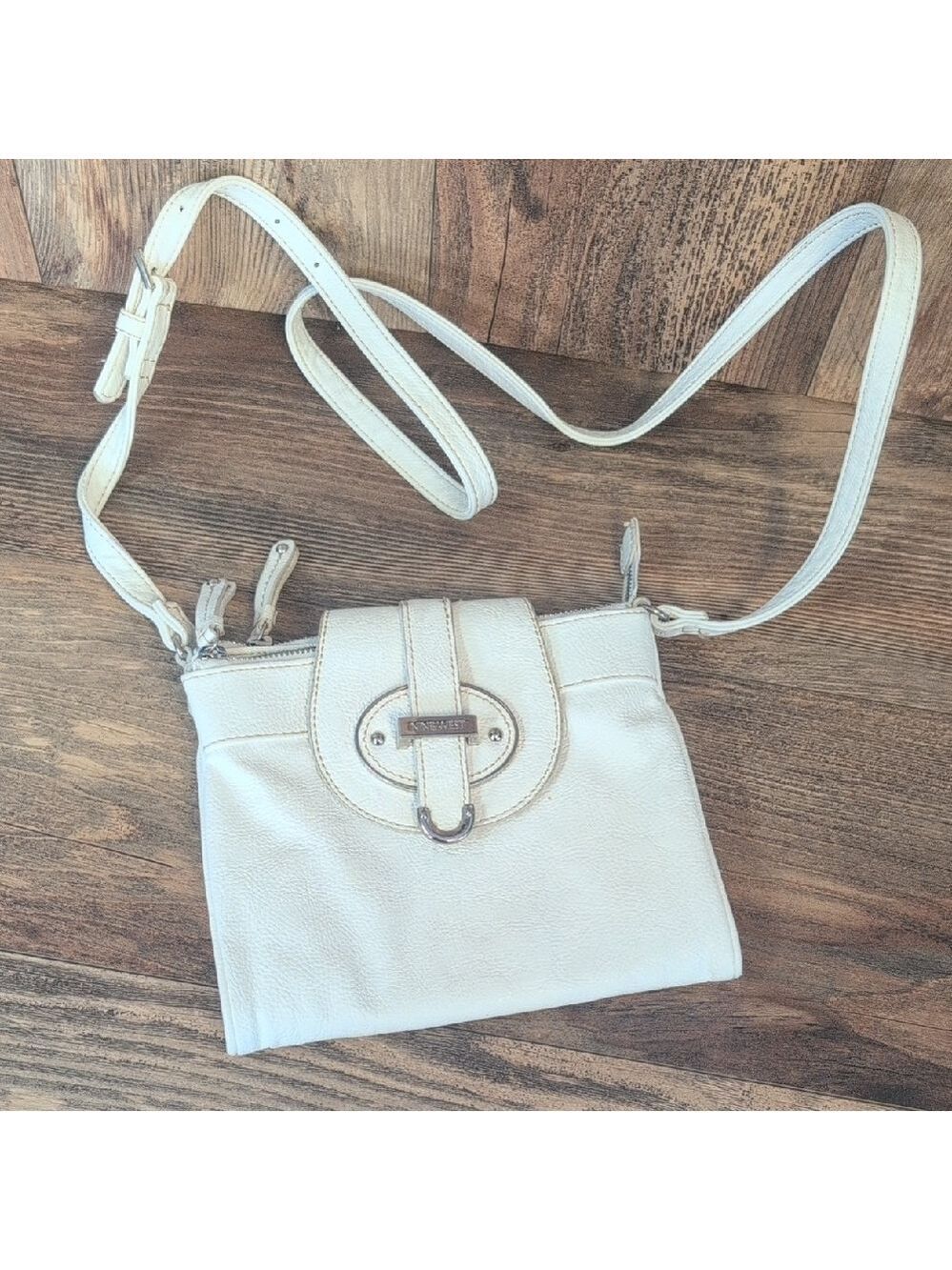 Nine West Zipster Crossbody White Shoulder Bag Leopard Print Messenger